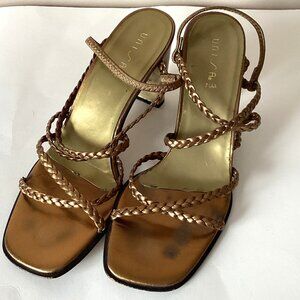 Vintage Unisa Women's Gold Colored Sandals Size 7.5 AA Strappy Square Toe